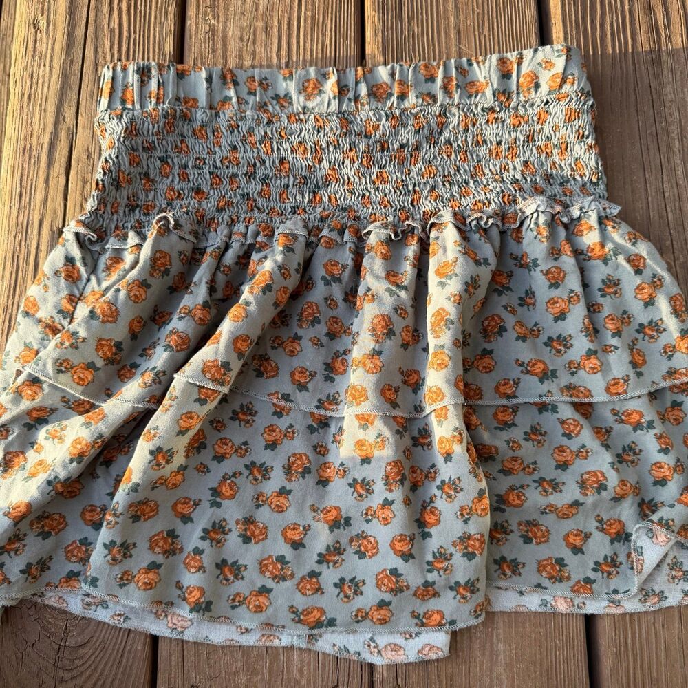 Altar’d State Size M Floral Tiered Mini Skirt Blue Orange Boho Cottagecore